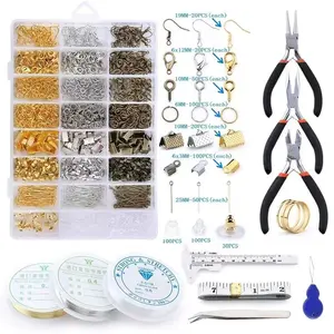 1Set DIY Jewelry Findings Set Jewelry Beading Making and Repair Tools Kit  Pliers Silver Beads Wire Starter Tool