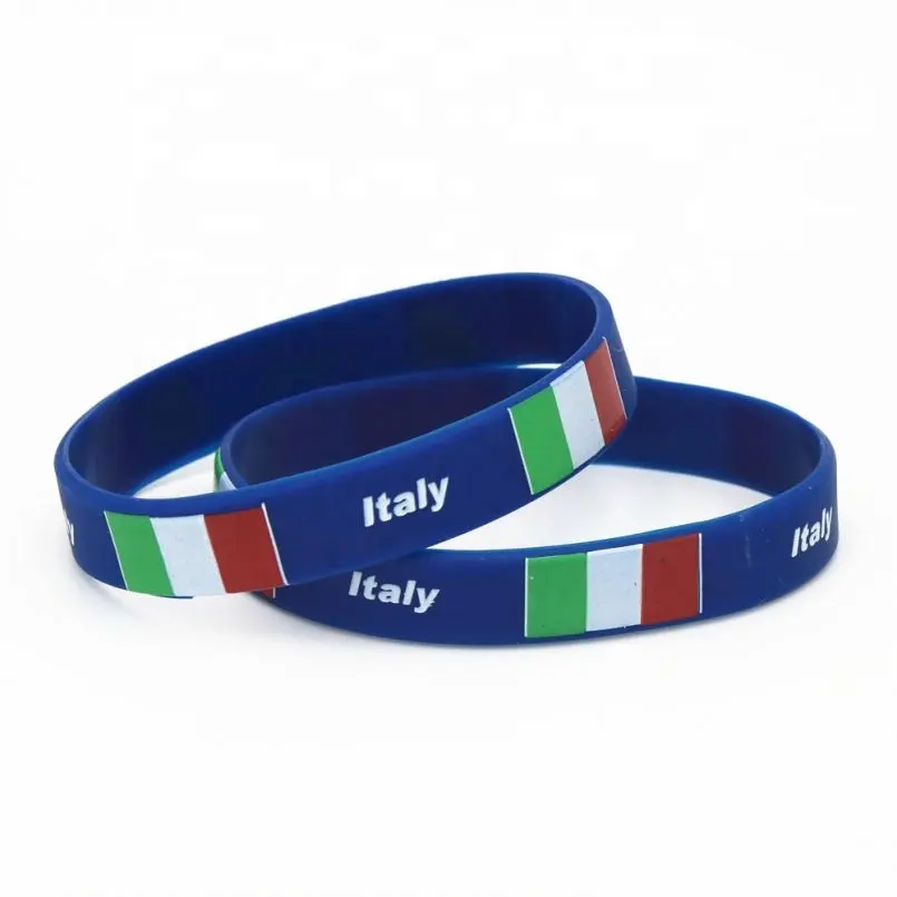 Individuelles italienisches Nationalflagge-Silikon-Armband blau Fußball Sport-Silikon-Gummi-Armbänder Fabrik