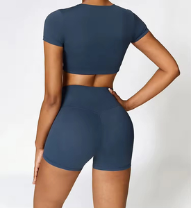 ชุดเล่นกีฬากางเกงขาสั้นสองชิ้นสำหรับเล่นยิมกางเกงขาสั้นระบายอากาศได้ดีสำหรับผู้หญิงออกแบบได้ตามต้องการ - Product Image 5