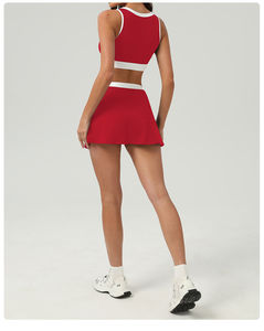 Set Baju Olahraga 2 Potong Gaya Eropa dan Amerika, Bra Olahraga Kontras dan Rok Tenis, untuk Jogging, Golf, dan Tenis di Luar Ruangan - Product Image 6
