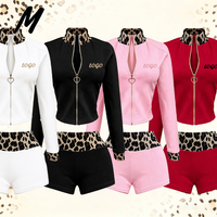 Ensemble deux pièces Milady pour femme : veste courte zippée à col montant et short imprimé léopard, style streetwear, personnalisable avec logo