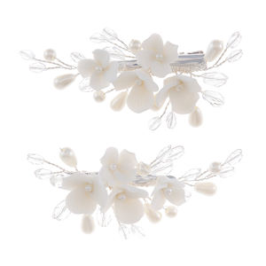 Handgemachte Keramik Blumen perlen Haarnadel Zubehör <span class=keywords><strong>2</strong></span> Stück Hochzeit Haars pangen für Mädchen Legierung für Jubiläen Engagements - Product Image 2