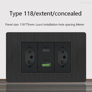 Prise murale USB en PC noir brossé, norme brésilienne, panneau de prise électrique, type 118, prise murale 6 broches - Product Image 6