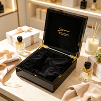 Boîte à parfum en bois brillant avec incrustation de nacre, doublure en velours, charnière dorée, logo personnalisé pour l'emballage de parfums et les cadeaux cosmétiques