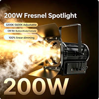 Projecteur LED Fresnel professionnel 150W, diamètre 180mm, alliage d'aluminium, CRI98, 5600K, contrôle DMX512/WiFi/APP, zoom manuel, lumière naturelle