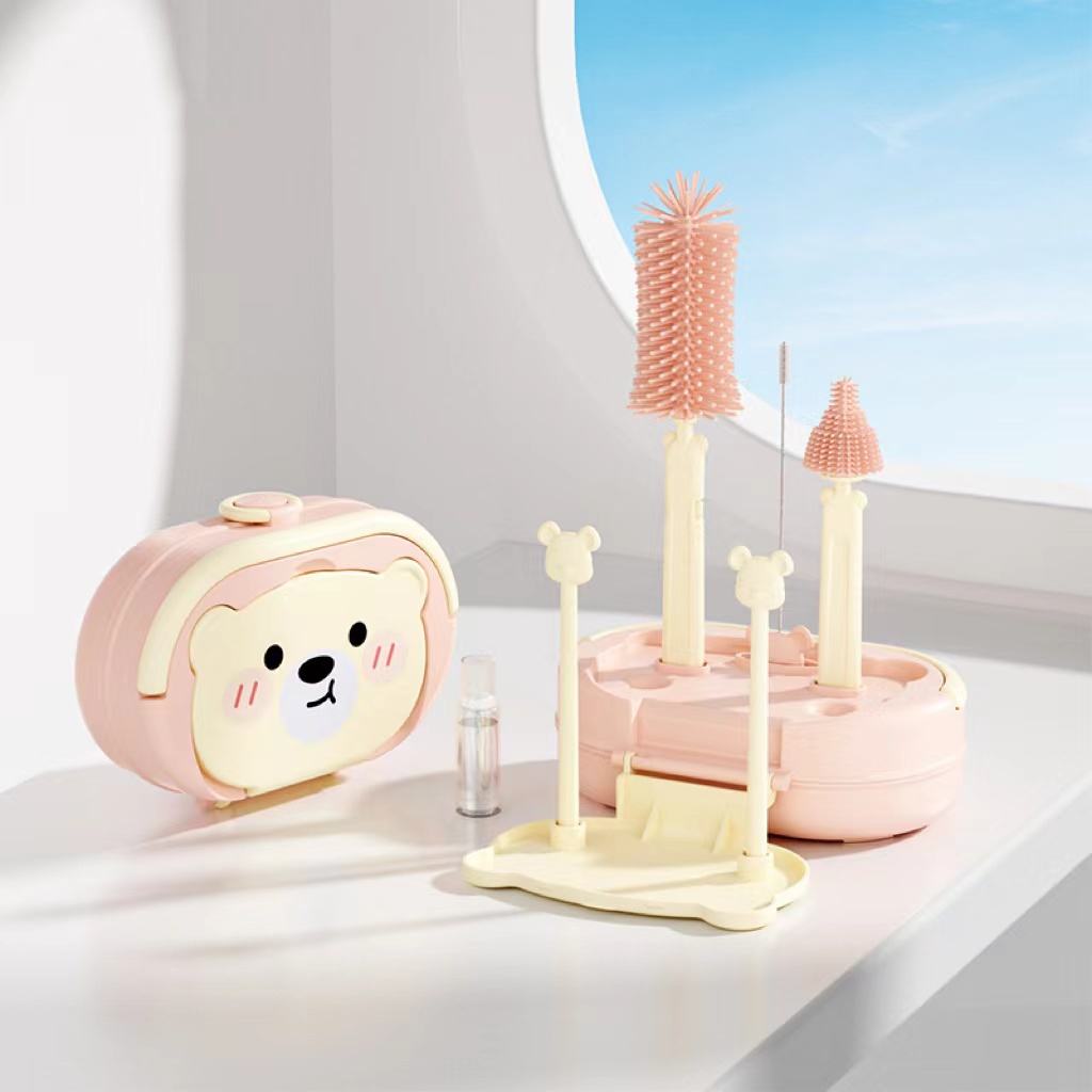 Portable Brush Set Baby Bottle Brush Silicone Cleansing Tool Drain