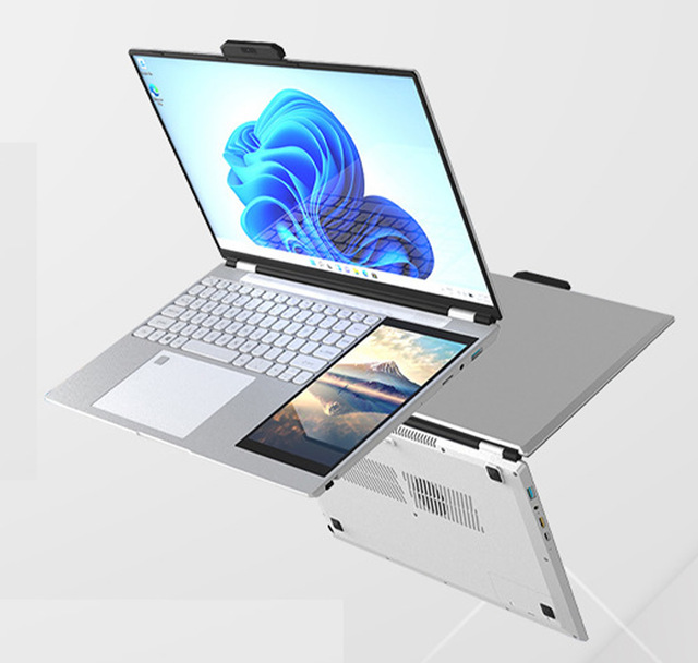2026 New 15 Inch + 7 Inch Double Monitor Intel Celeron N95 Backlit Keyboard Dual Screen Touch Office Business Laptop