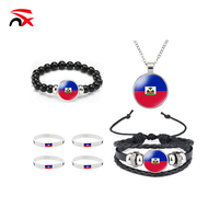 Bracelet de pom-pom girl en gros, cadeaux pour les fans, bracelet élastique réglable avec drapeau haïtien, collier pour hommes et femmes