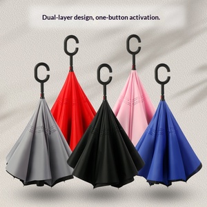 Parapluie publicitaire manuel à long manche double couche avec logo imprimé, tige droite inversée, protection solaire, parapluie cadeau en stock - Product Image 1