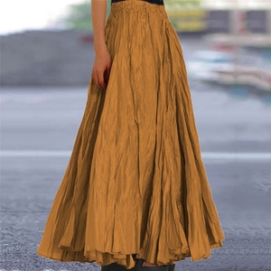 Wholesale Custom OEM Vintage Knitted Breathable Polyester Elegant Vertical <b>Pleat</b> Women's Loose Casual Ankle-Length <b>Maxi</b> <b>Skirt</b> - Product Image 5