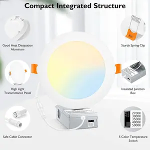 최고 판매 4 인치 6 인치 9W 12W 5CCT 조도 조절이 가능한 원형 매입형 천장 smd Led 패널 조명