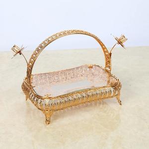 Plateau à gâteaux en verre et métal de style arabe de luxe, plat à fruits secs avec placage or, décoration du Ramadan, récipient de stockage alimentaire - Product Image 2