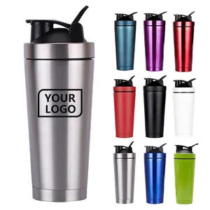 Custom Logo 24oz Double Wall Metal Stainless Steel Flask Gym Fitness Workout Mixer Shaker Bottle