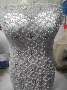 Vestido de novia de <span class=keywords><strong>sirena</strong></span> de África, vestido de tul con mangas bordadas, perlas de cristal brillantes y lentejuelas - Product Image 2