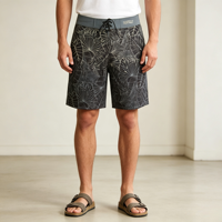 Short de bain pour hommes à imprimé feuilles tropicales hawaïennes, séchage rapide, avec cordon de serrage et poche latérale cargo, idéal pour la natation et le surf