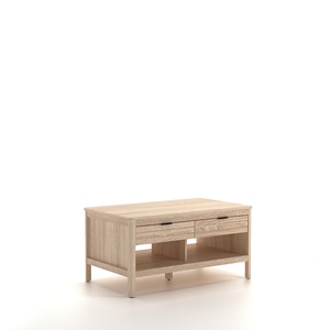 Table basse rectangulaire moderne avec tiroirs, étagère ouverte et façade à lattes - Product Image 2