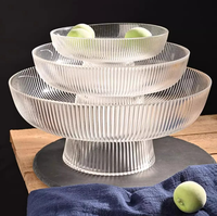 Plat Rond Moderne en Verre Transparent Écologique, Plateau de Service pour Fêtes, Fruits, Gâteaux, Snacks, Desserts, Bol à Pied Haut Couleur Unie