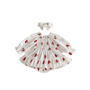 ชุดรอมเปอร์เด็กผู้หญิง แขนยาว ผ้าฝ้าย ลายเชอร์รี่ กระโปรงบานใหญ่ สำหรับฤดูใบไม้ผลิและฤดูใบไม้ร่วง - Product Image 6