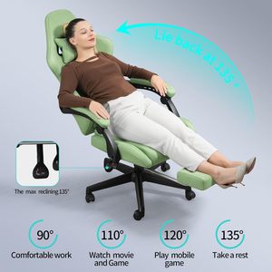 <span class=keywords><strong>Chaise</strong></span> de jeu ergonomique inclinable en tissu avec <span class=keywords><strong>coussin</strong></span> à ressorts et repose-pieds pour PC, bureau et gaming - Product Image 4