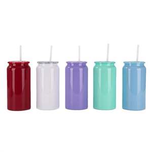 Wholesale 16Oz Blank Ombre Jelly Plastic Can <b>Clear</b> Colored High Coffee Mug With Pp Plastic <b>Lid</b> and Straw - Product Image 1