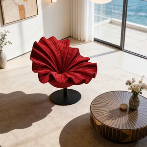 Poltrona Moderna a Forma di Petalo in Stile Nordico, Seduta Girevole in Tessuto per Arredamento Soggiorno - Product Image 1