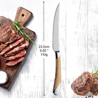 Ensemble de 6 couteaux à steak de luxe ultra-affûtés en or brillant, ensemble de couteaux à dîner de 9 pouces avec manche martelé, couteau de table 2 en 1, passe au lave-vaisselle