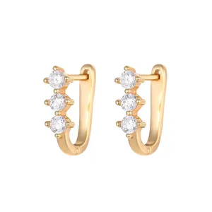 Pendientes de Plata de Ley 925 con Circonita Cúbica y Baño de Oro de 14K, Pendientes Sencillos Adecuados para Mujeres a la Moda - Product Image 1
