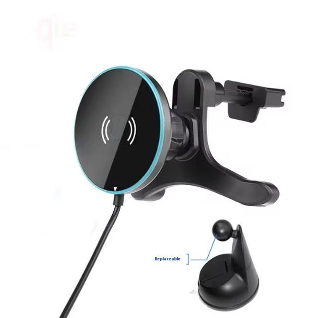 25W .2 Wireless Car Fast Charger with Type-C Suction & Hook Magnetic Phone Holder Compatible with iPhone 15/16/17 Plus