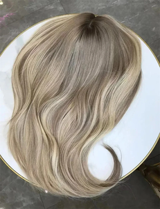 Perruques Swiss Full Lace Perruques ondulées à reflets blond blanc accrocheur <span class=keywords><strong>Champignon</strong></span> racines brunes 100% cheveux humains HD Perruque Lace Front - Product Image 3
