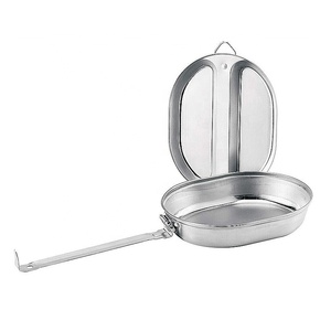 Ngoài trời cắm trại lộn xộn Kit thép không gỉ món ăn hai mảnh thiết lập hình dạng hình bầu dục chiến thuật lộn xộn tin - Product Image 1