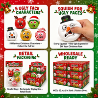 Southpeak Toy Boule anti-stress de Noël à visages moches, 5 personnages, 10 cm, en TPR souple, à personnaliser (Renne, Bonhomme de neige, Elfe, Homme en pain d'épices), MOQ60 WS