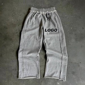 Pantalon de survêtement surdimensionné en coton lourd 500 g/m² pour homme, logo personnalisé, jambe large droite, ample, double taille, décontracté, mi-long - Product Image 4