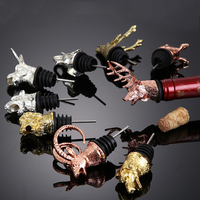 Bouchon verseur de bouteille de vin et de whisky en métal, personnalisé, motif tête d'animal (léopard, lion, cerf), rouge champagne