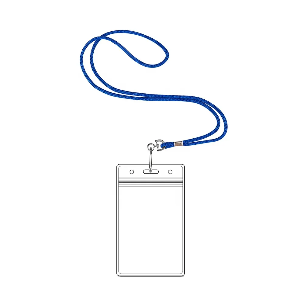 Huacheng Seilband mit durchsichtigem vertikalen Ausweishalter aus Kunststoff (100 Stück, Satinblau), beutel mit weichem, gewebtem Nackenband