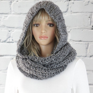 2 en 1 Écharpe <span class=keywords><strong>tricot</strong></span>ée pour femmes <span class=keywords><strong>Capuche</strong></span> <span class=keywords><strong>Snood</strong></span> Couleur solide Bonnet et écharpe Infinity Loop Combinaison Ensemble Accessoires chauds d'hiver - Product Image 5