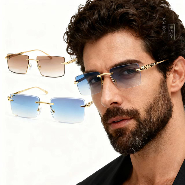 Frameless Beveled Sunglasses - Unique Leopard Head Brand Sunglasses - Fashionable Men's and Women's Personalized Eyewear