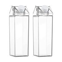 Bouteille d'eau en plastique réutilisable transparente rose clair de haute qualité avec logo personnalisé, sans BPA, en forme de boîte de lait