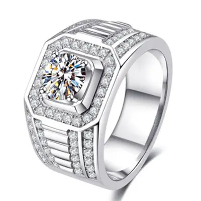 แหวนหมั้นทองคำขาว14K 18K สไตล์ใหม่ Moissanite แหวนเพชรสำหรับผู้ชาย