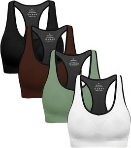 女性用通気性レーサーバックスポーツブラパッド付きハイサポート100% ナイロンアスレチックタンクトップヨガとワークアウト - Product Image 6