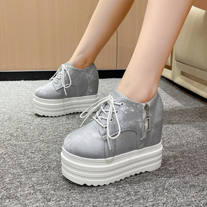 Women's Plus Size Thick Sole Wedge Shoes Autumn New Arrival Petites Round Toe Side Zipper Platform Shoes - Product Image 2