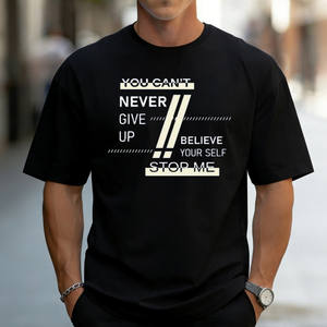 T-shirt vintage américain pour homme en coton à manches courtes, léger, avec motif imprimé « Never Give Up », vente en gros - Product Image 1