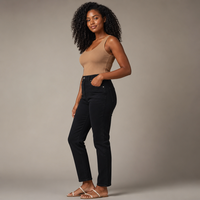 Jean taille haute fuselé pour femme, 98 % coton, longueur cheville, 5 poches, fermeture éclair, passants de ceinture, classique