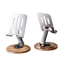 Support de téléphone rotatif à 360° de qualité supérieure avec base en bois, support de tablette réglable et pivotant pour bureau à domicile