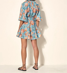 Vestido de lino informal para mujer con cuello en V estampado bohemio estilo festivo linterna manga corta Mini vestidos gran oferta cinturón para la temporada de primavera - Product Image 5