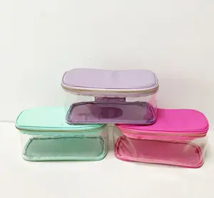 모노그램 클리어 여성 소녀 화장품 가방 귀여운 지퍼 파우치 메이크업 가방 반짝이 편지 장식