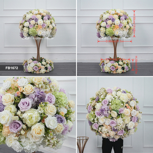 จัดดอกไม้ประดิษฐ์ทรงกลมสีม่วง ขาว เขียว สำหรับตกแต่งโต๊ะงานแต่งงาน - Product Image 3