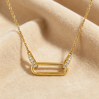 Collier ras du cou en argent sterling 925 plaqué or avec pendentif maillon en forme de trombone et zircon cubique, non ternissant, pour femme