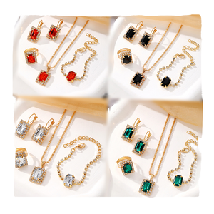 लक्जरी फैशन रंगीन जिरकॉन मिश्र धातु आभूषण सेट हरे रंग के साथ महिला-शादी पार्टी उपहार - Product Image 5