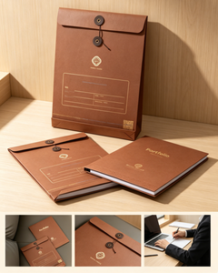 Portafoglio di Lusso Personalizzato Marca Oufei, Busta <span class=keywords><strong>A4</strong></span> in Carta <span class=keywords><strong>Kraft</strong></span> con Logo in Lamina d'Oro per Agenzie Immobiliari - Product Image 1