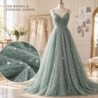 Paillettes transparentes personnalisées de 200 g/m², 5 mm, pour robe de mariée, tissu en tulle à paillettes